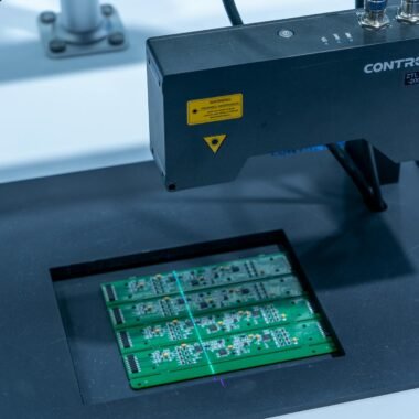 Close-up of a PCB inspection machine in action, highlighting technology.